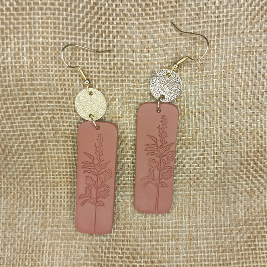 Brick with flower print Polymer Clay earrings