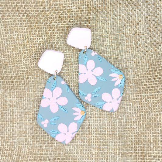 Grey with soft pink flowers Polymer Clay earrings