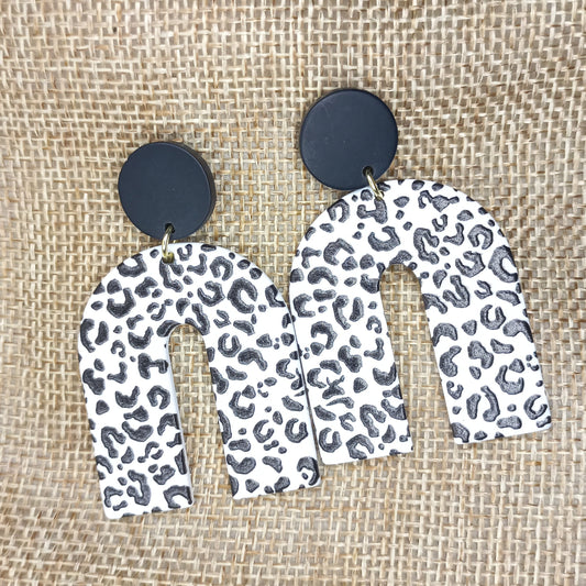 White with black leopard print Polymer Clay earrings