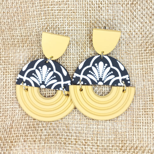 Bold mustard and black white patterns Polymer Clay earrings