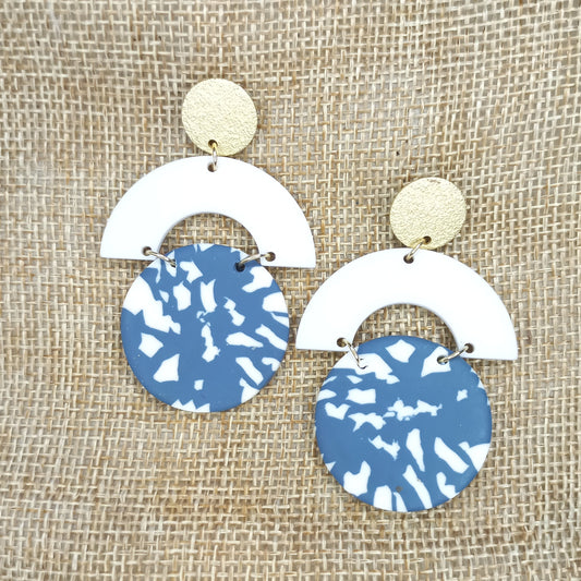 Navy with white texture Polymer Clay earrings