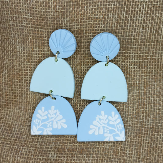 Pretty blue pattern with flowers Polymer Clay earrings