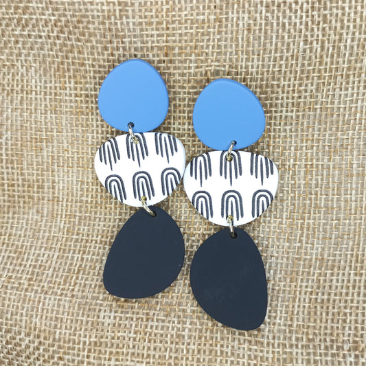 Blue, white and black pattern Polymer Clay earrings