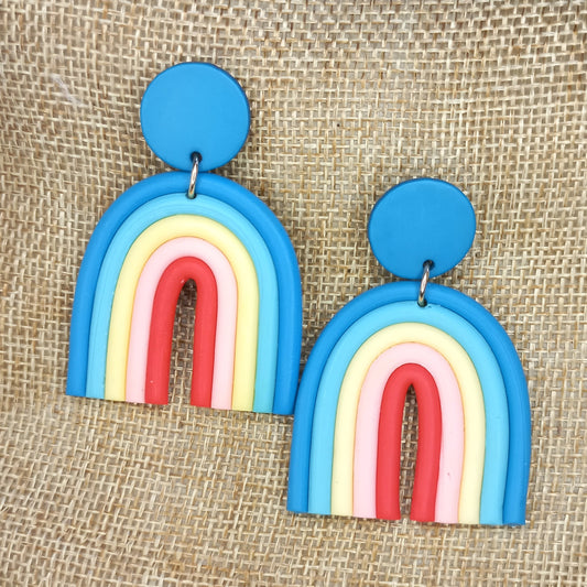 Bright blue and red rainbows Polymer Clay earrings