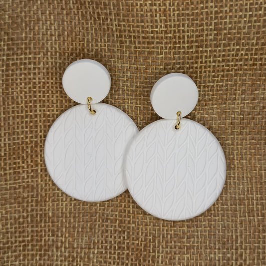 Round white Polymer Clay earrings