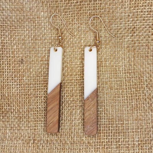 Dangly wooden earrings with white insert