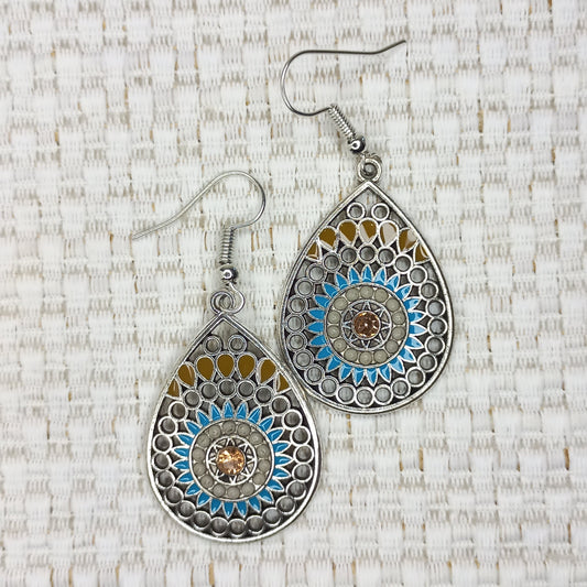 Brown and blue teardrop Boho earrings