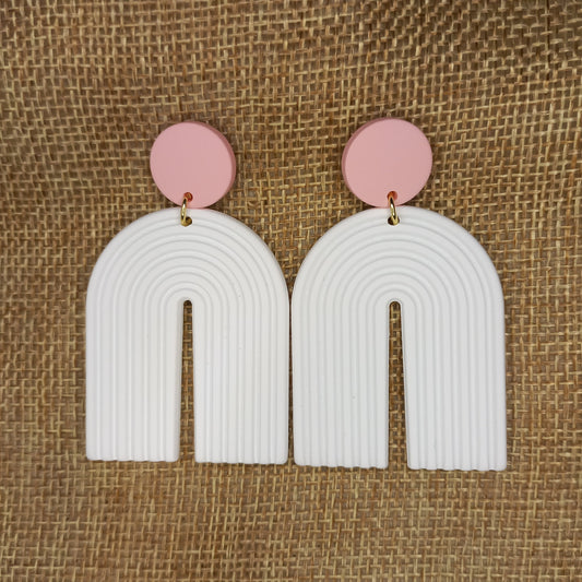 White arches with a touch of pink Polymer Clay earrings