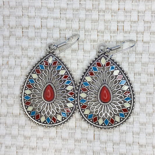 Red teardrops Boho earrings