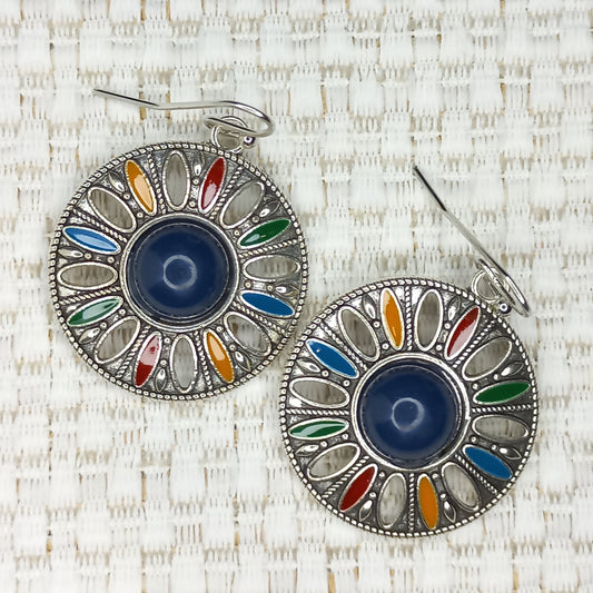 Navy round rainbow Boho earrings