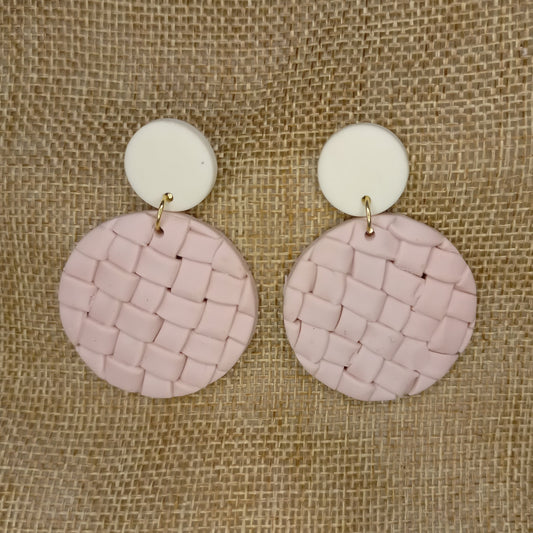 Woven soft pink and white Polymer clay earrings