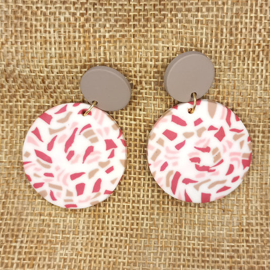 White with pink and beige colours Polymer clay earrings