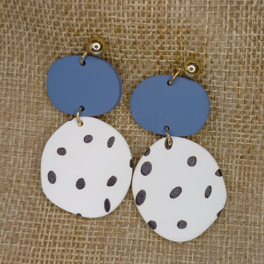 Blue and white with black speckles Polymer clay earrings