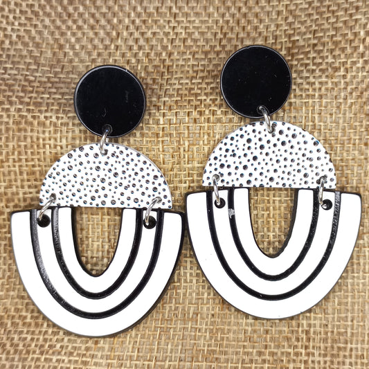 Black and white rainbow arches with semi circles Polymer clay earrings