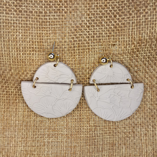 Grey swinging half circle Polymer clay earrings