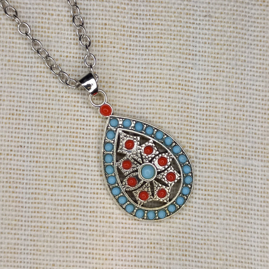 Turquoise and red boho necklace