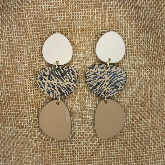 Beige and brown leopard polymer clay earrings