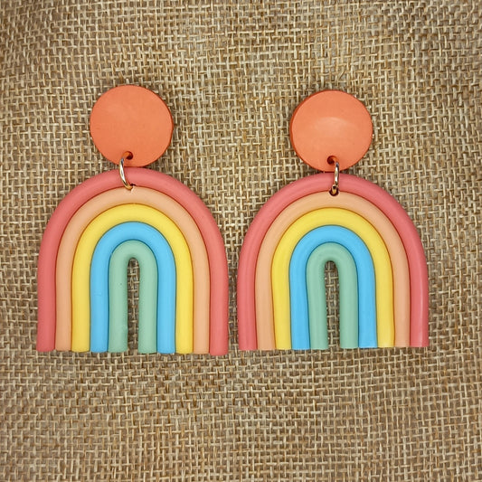 Light red and blue rainbow polymer clay earrings