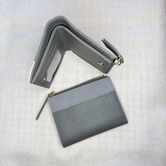 Dark grey wallet with pockets for cards, cash and coins